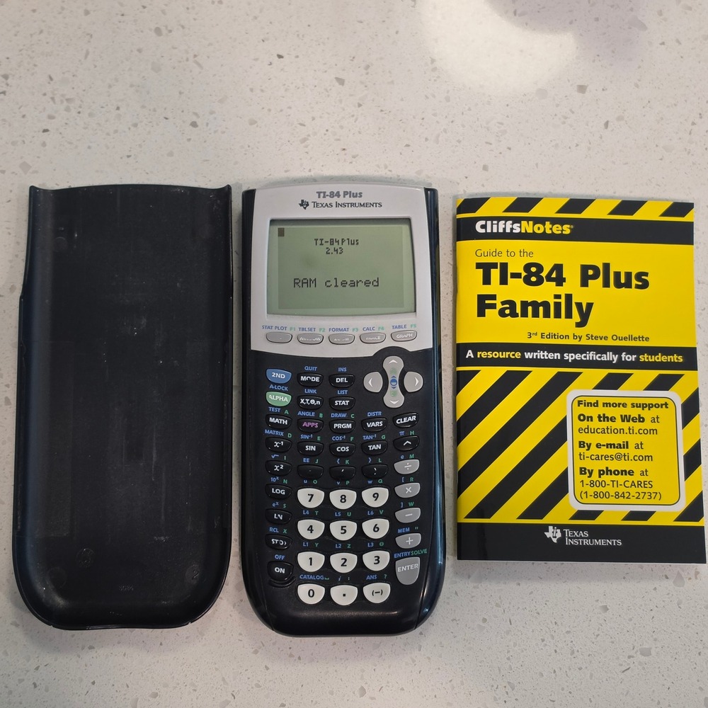 Texas Instruments TI-84 Plus Graphing Calculator with Cover and Guide Book